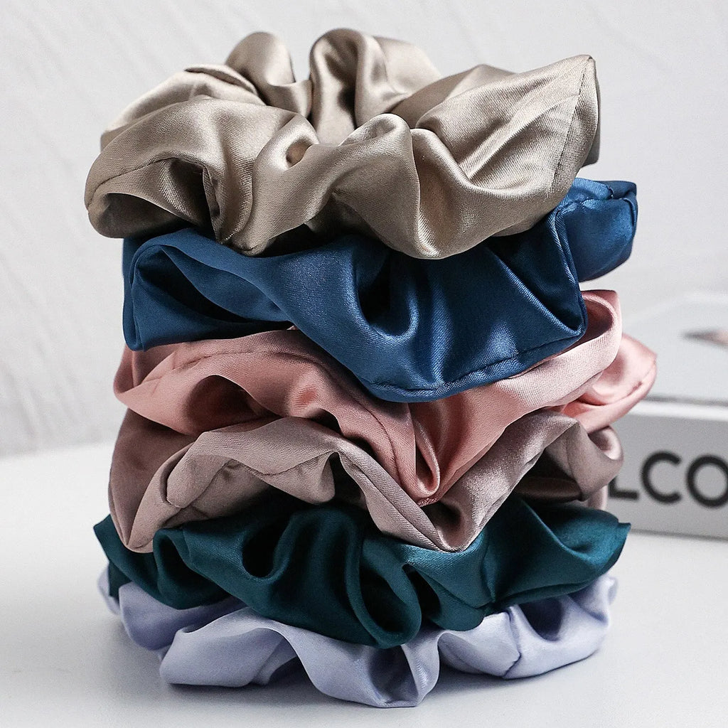 6-Piece Large Satin Scrunchies for Women – Pure Color Silk Hair Ties Set | Soft, Gentle & Stylish Ponytail Holders for Daily Wear