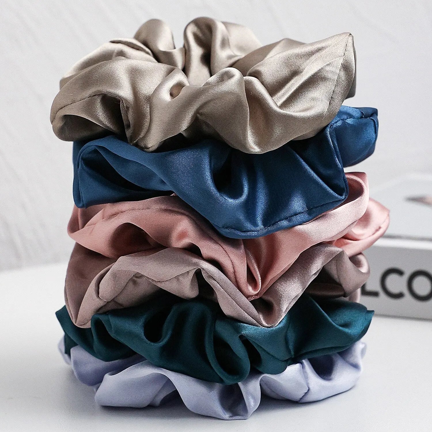 6-Piece Large Satin Scrunchies for Women – Pure Color Silk Hair Ties Set | Soft, Gentle & Stylish Ponytail Holders for Daily Wear