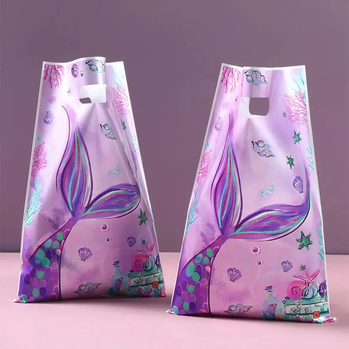 10PCS Little Mermaid Party Candy Bags – Kids Birthday Goodie Bags, Baby Shower & 1st Birthday Gift Bags, Handbag Style Party Supplies