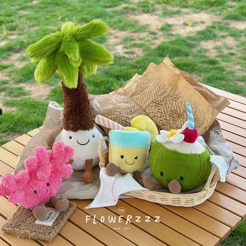 Lemonade Coconut Plush Toy – Very Soft Palm Tree & Red Coral Cartoon Doll, Cute Home Décor & Christmas Gift