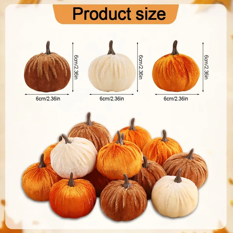 8/12pcs Artificial Flannel Pumpkins for Autumn Fall Thanksgiving Halloween Party Table Decoration Home DIY Craft Wreath Gifts