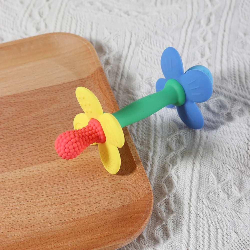 2-in-1 Baby Silicone Flower Teether – Safe, Soft & BPA-Free Chewing Toy for Soothing Sore Gums, Easy-to-Hold