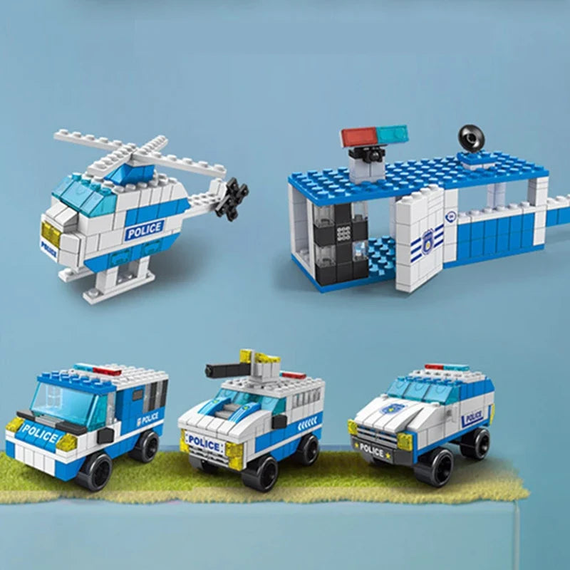 6in1 NEW Police Sports Car Fire Engineering Engine Mini Loader Truck Classic Model Building Blocks Sets Bricks Toy City