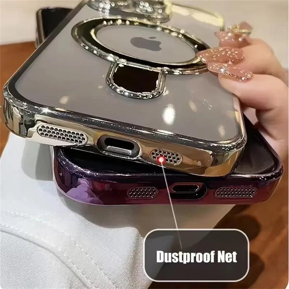 Luxury MagSafe Bracket Case for iPhone 16 & 17 – Clear Acrylic with Magnetic Ring Stand