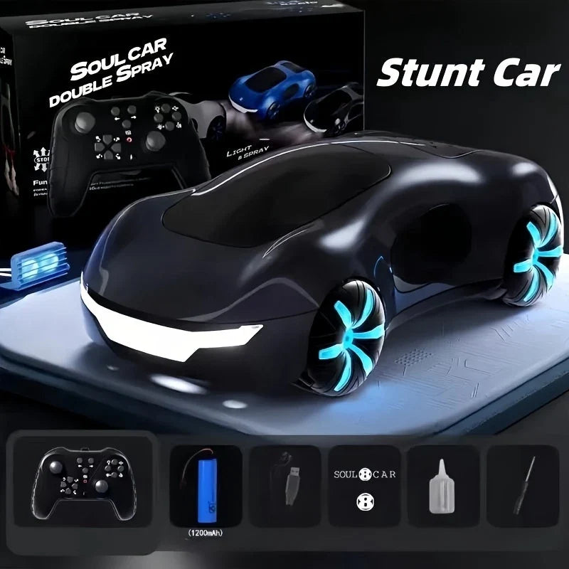 NEW cool sports car dual spray with sound and cool lights four-wheel drive science fiction concept car children's remote control