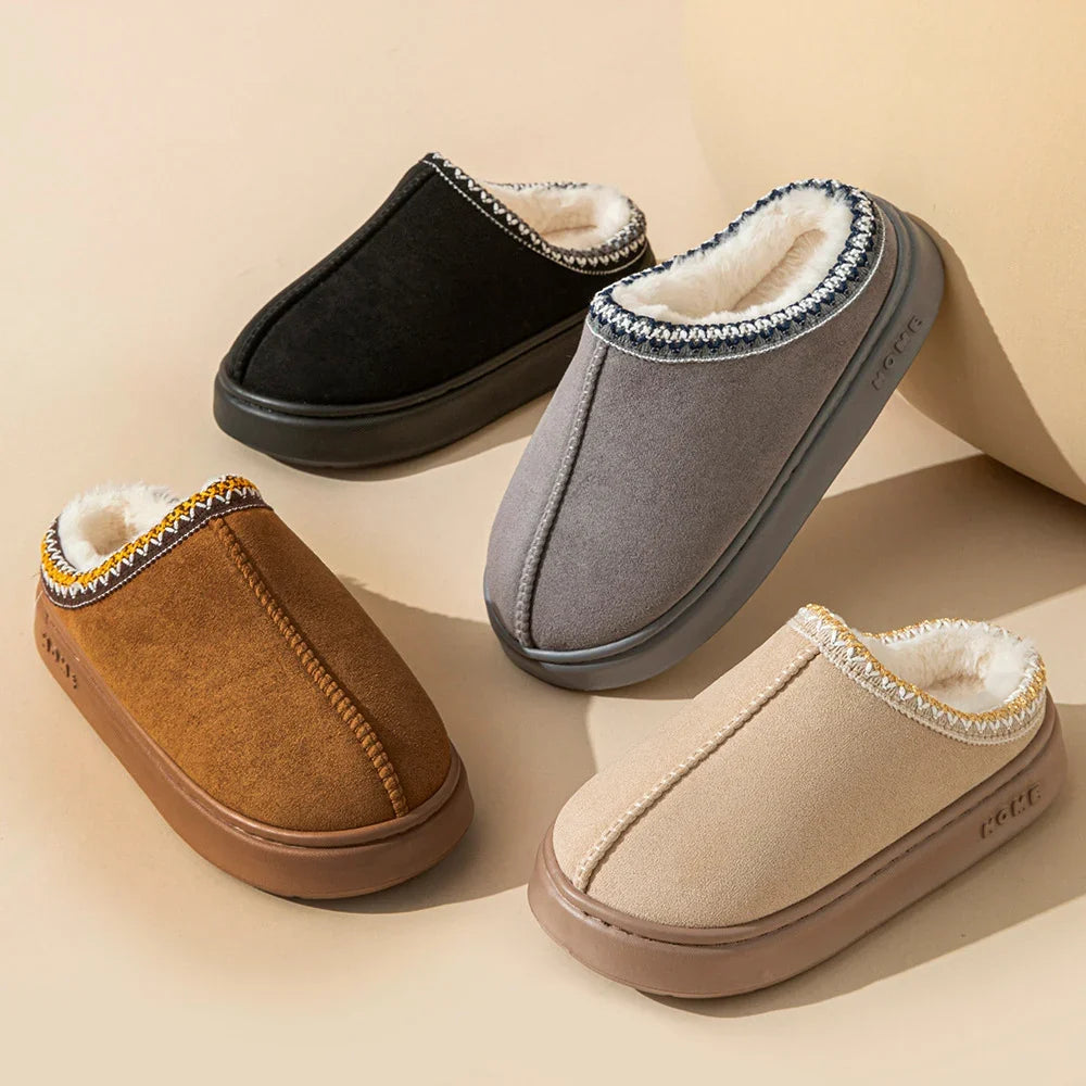 New Fashion Fluffy Platform Slippers for Women 2025 Winter Plush Warm Cotton Shoes Woman Comfort Non Slip Unisex Home Slippers