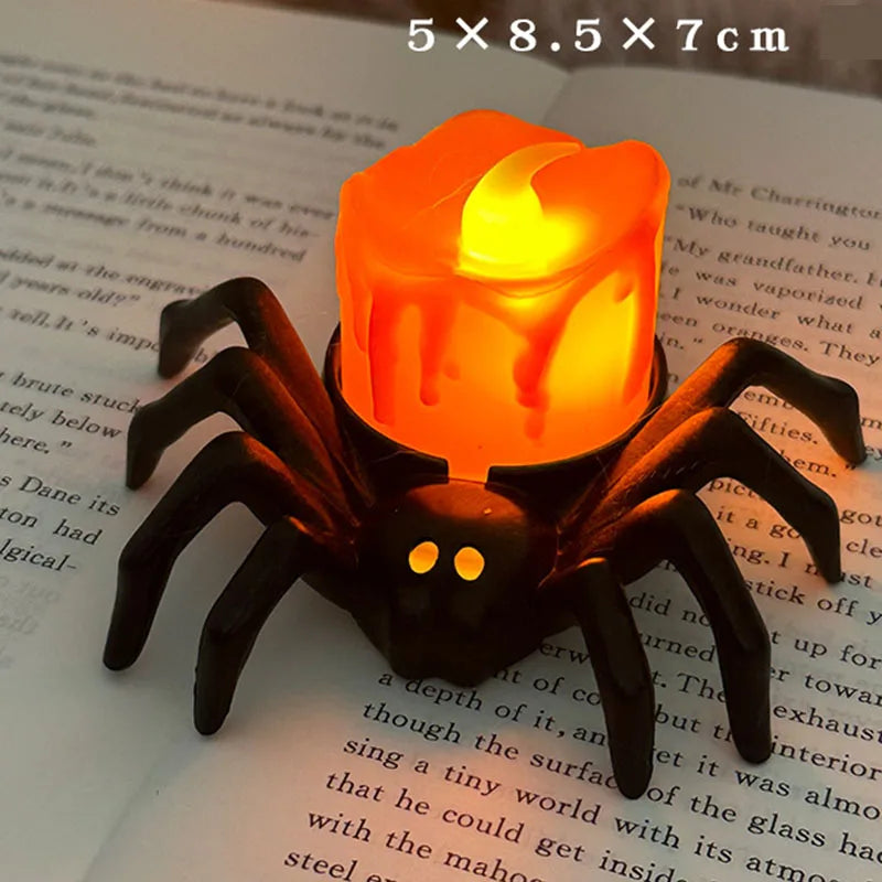 1/2pcs LED Candle Light Plastic Spider Pumpkin Lamp Haunted House Halloween Party Decoration Horror Props Halloween Decorations