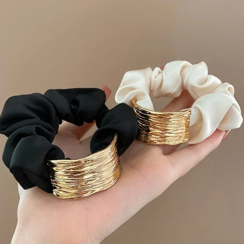 Korean Metal Satin Large Hair Ring – Women’s Rubber Band Hair Ties for Ponytails, Girls’ Hair Accessories
