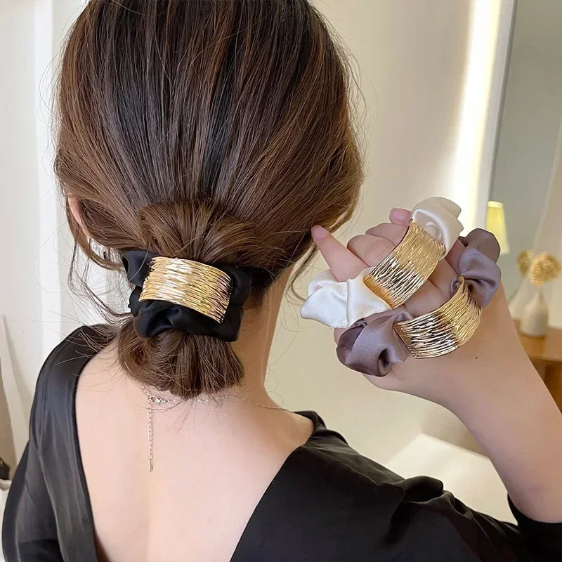 Korean Metal Satin Large Hair Ring – Women’s Rubber Band Hair Ties for Ponytails, Girls’ Hair Accessories