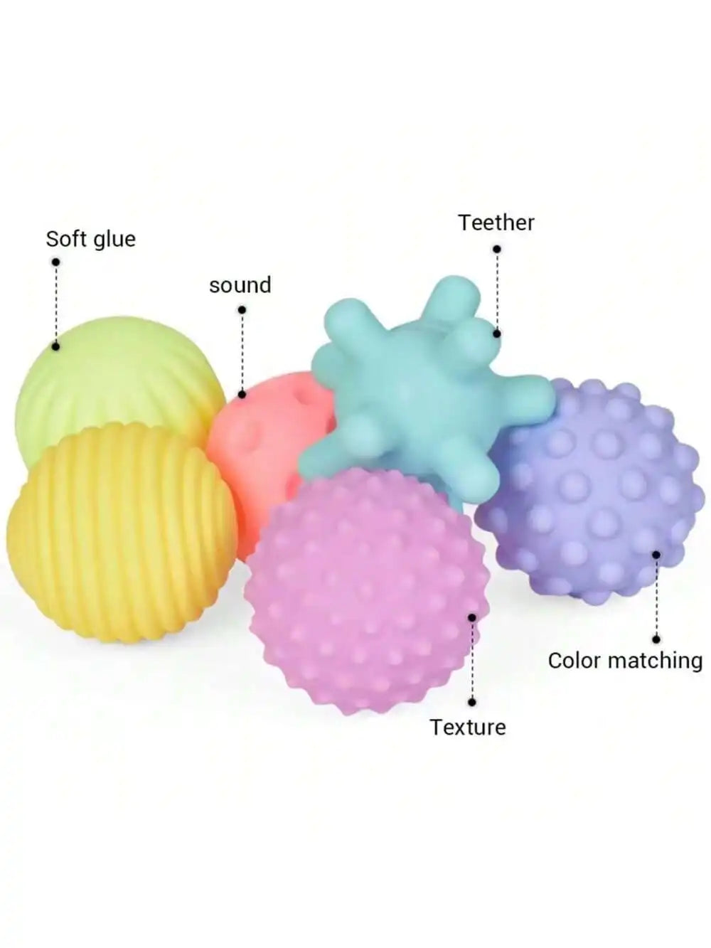Baby Sensory Toy Textured Balls - Soft Teething & Tactile Exploration Set with 6 Colors+8 Styles |