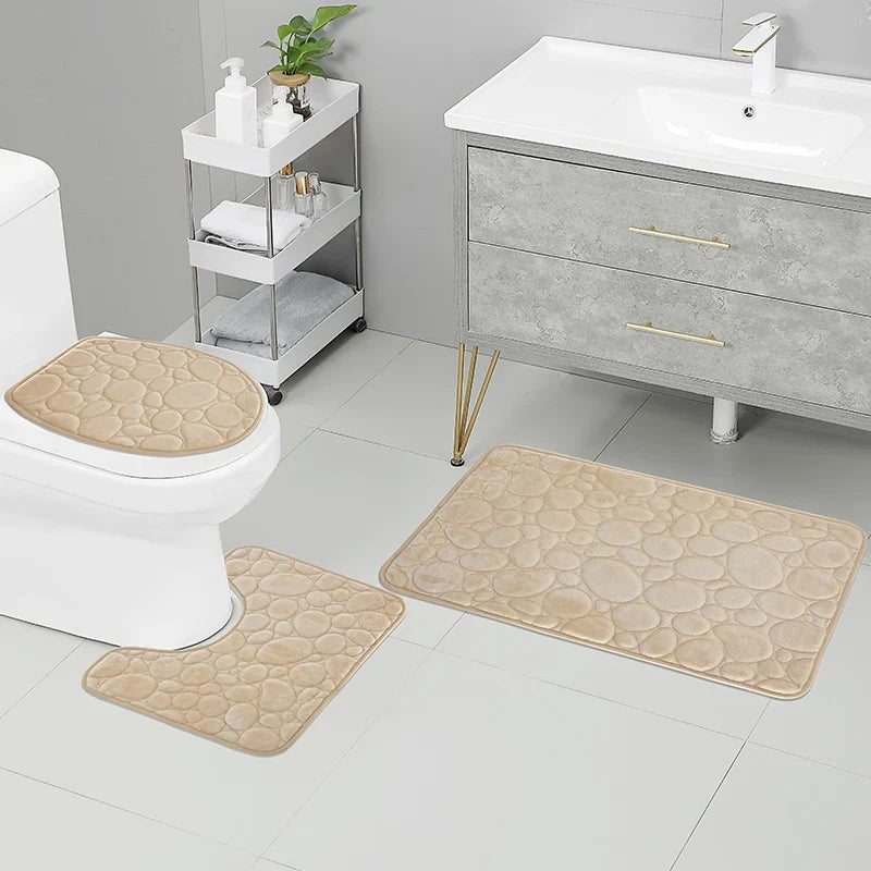 3-Piece Solid Color Bathroom Mat Set – Water-Absorbing & Non-Slip
