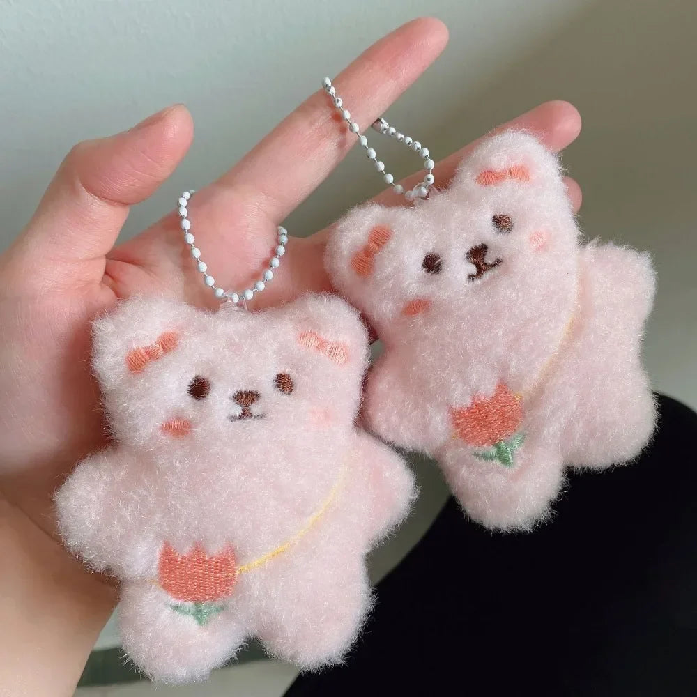 Cartoon Bear Squeak Plush Keychain Toys Pendant Cute Doll Toy Kawaii Soft Stuffed Bag Charms Decorations for Couple Friends Gift