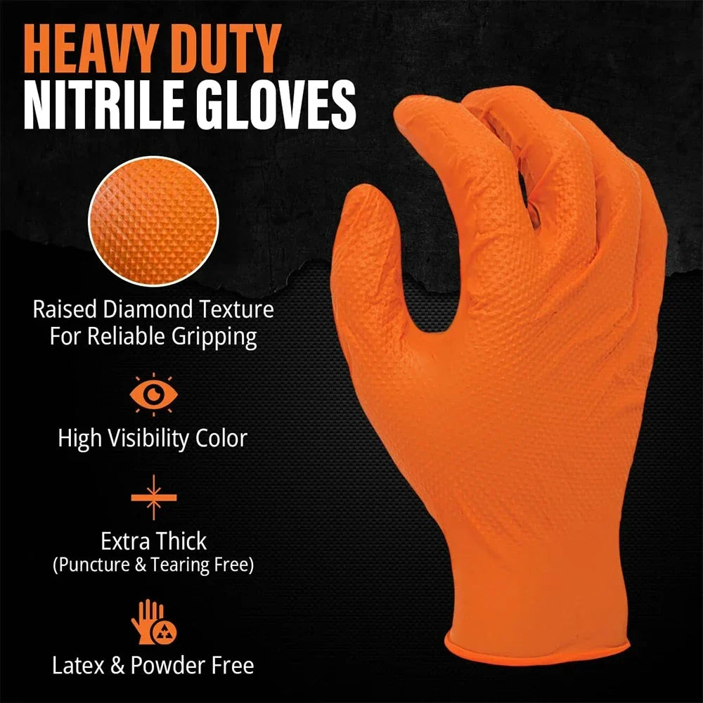 Heavy Duty Nitrile Gloves – 8Mil Thick Textured Grip Safety Work Gloves