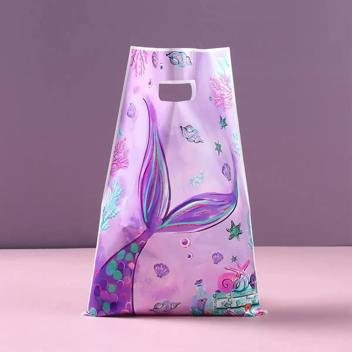 10PCS Little Mermaid Party Candy Bags – Kids Birthday Goodie Bags, Baby Shower & 1st Birthday Gift Bags, Handbag Style Party Supplies