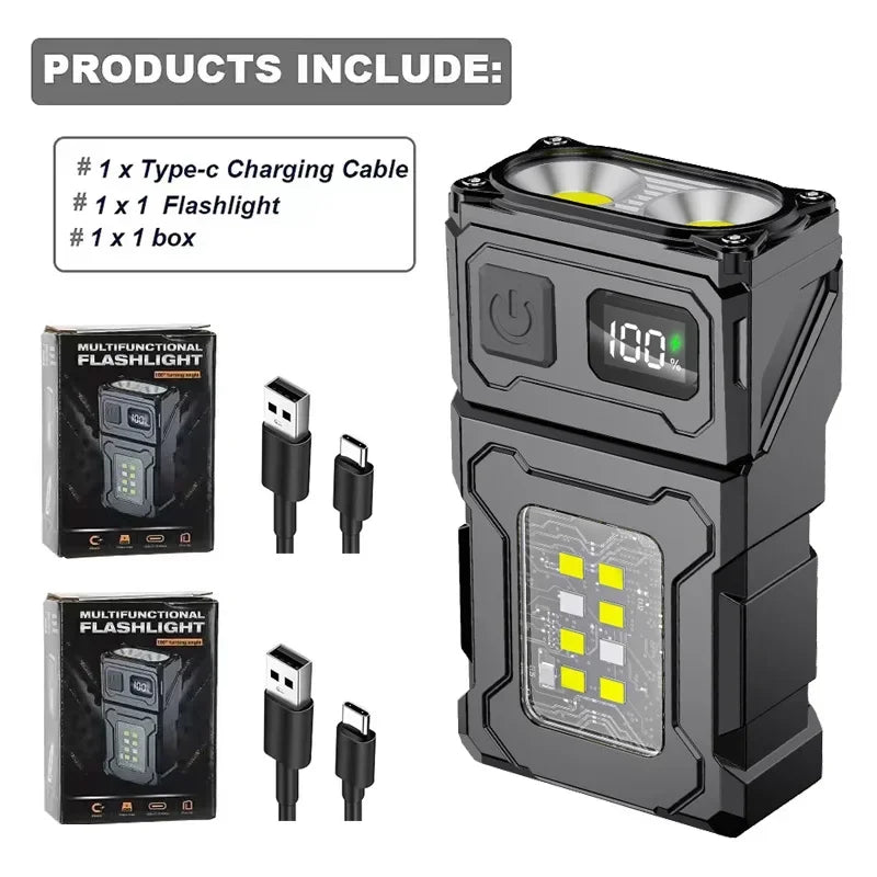 Mini USB Rechargeable LED Flashlight – Super Bright Portable Torch with COB Emergency Light & Magnetic Tail for Camping and Hiking