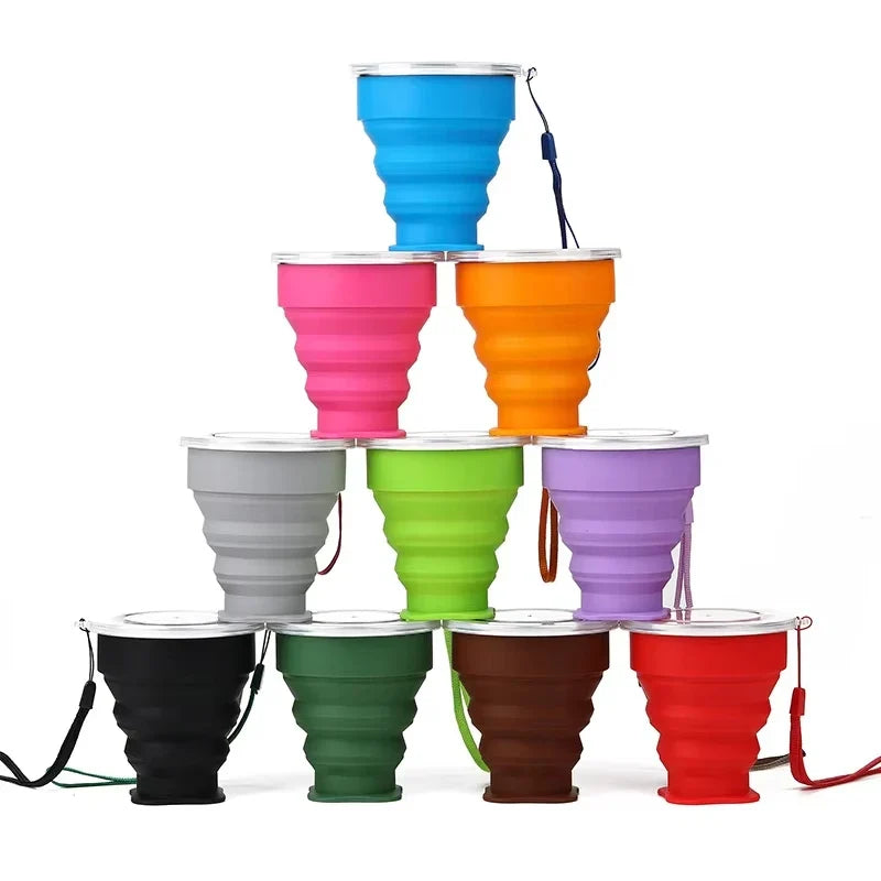 Portable Silicone Folding Water Cup Outdoor Heat Resistant Telescopic Collapsible Foldable Mug With Lid For Travel Camping 200m