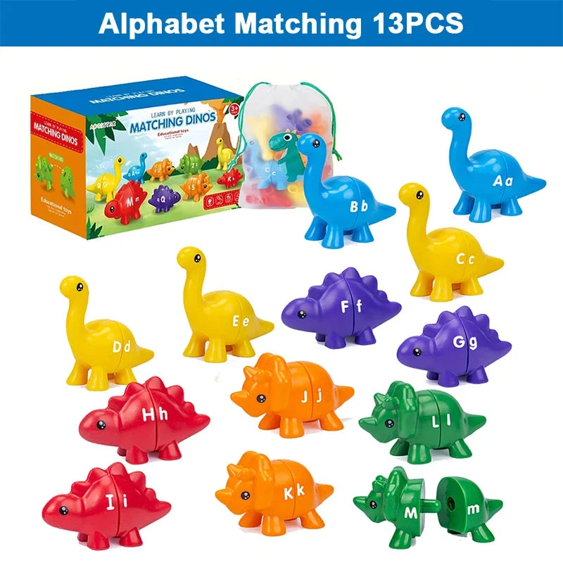 Dinosaur Matching Game – Alphabet & Number Montessori Learning Toy for Kids, Colors, Letters & Numbers Educational Game