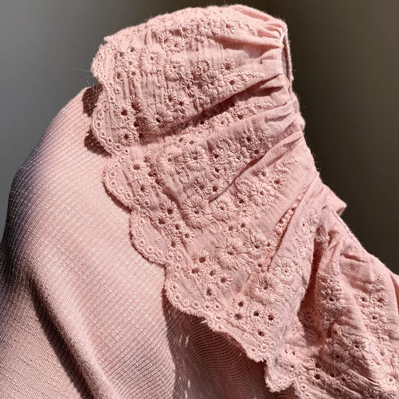 1-12Years Long Sleeved Shirts Children's Spring Knitted Tops Baby's Lace 2025 Lace Base Shirt Korean Girls Ruffle Collar T-shirt