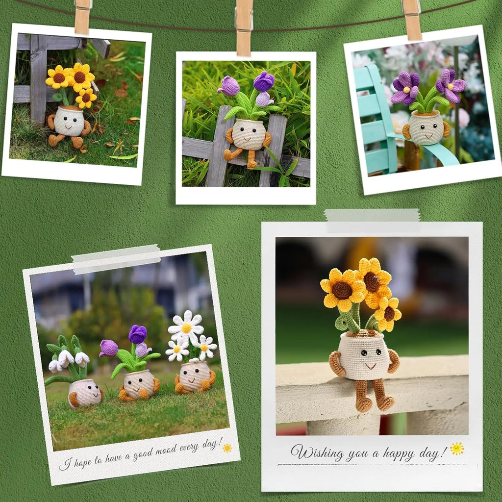 MIUSIE Crochet Starter Kit Sunflower Tulip Crochet Kit Crocheting Knitting Supplies for Adults Beginners Decoration DIY Craft