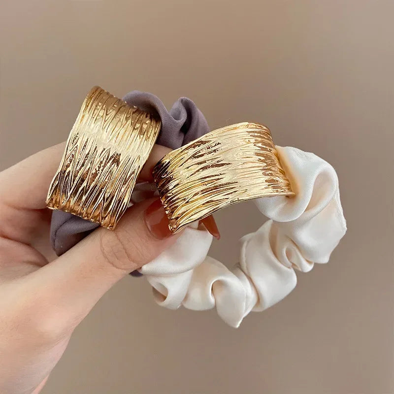 Korean Metal Satin Large Hair Ring – Women’s Rubber Band Hair Ties for Ponytails, Girls’ Hair Accessories