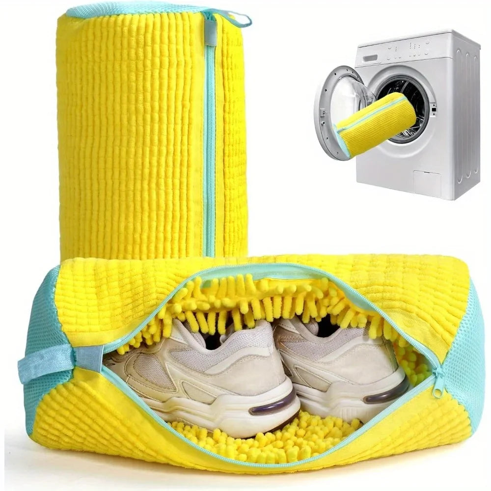 Durable Shoe Washing Machine Bag – Yellow with Blue Zipper, Ideal for Sneakers & Casual Shoes, Laundry Wash Bag for All Shoe Types