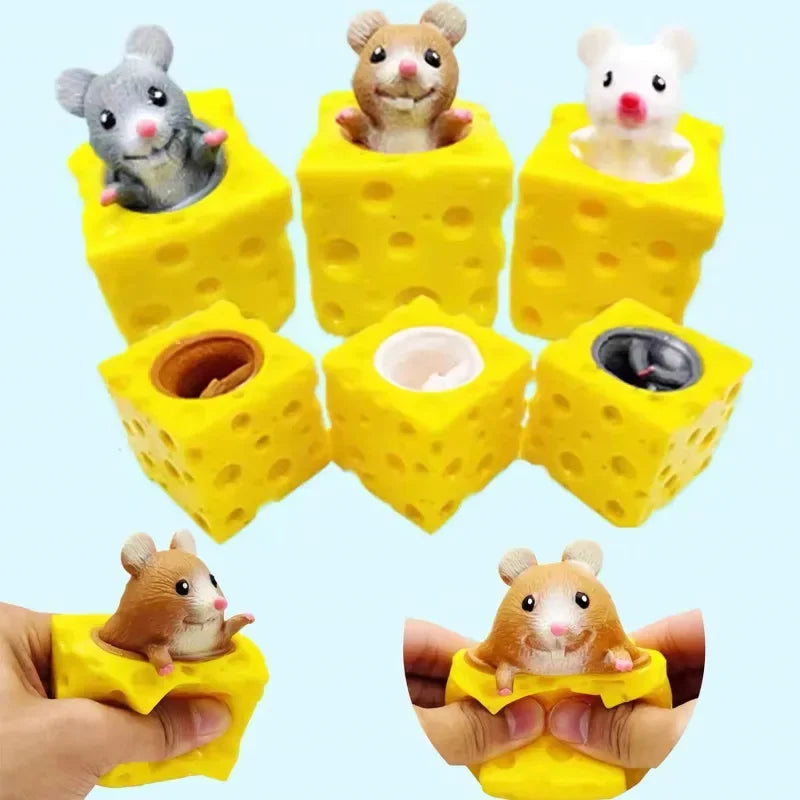 Squeeze Mouse Squishy Toy Cheese Stress Ball Squishy Rat Cheese Fidgets Squishy Mice Toy Stress Novelty Toy for People Best GIft