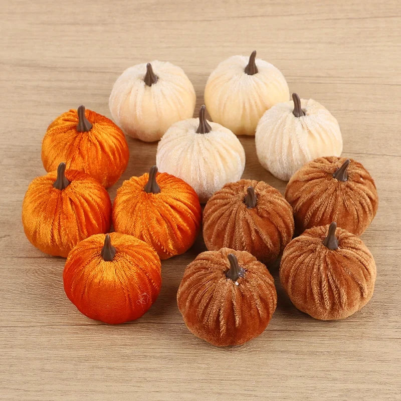 8/12pcs Artificial Flannel Pumpkins for Autumn Fall Thanksgiving Halloween Party Table Decoration Home DIY Craft Wreath Gifts
