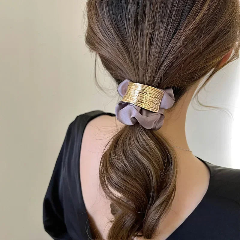Korean Metal Satin Large Hair Ring – Women’s Rubber Band Hair Ties for Ponytails, Girls’ Hair Accessories