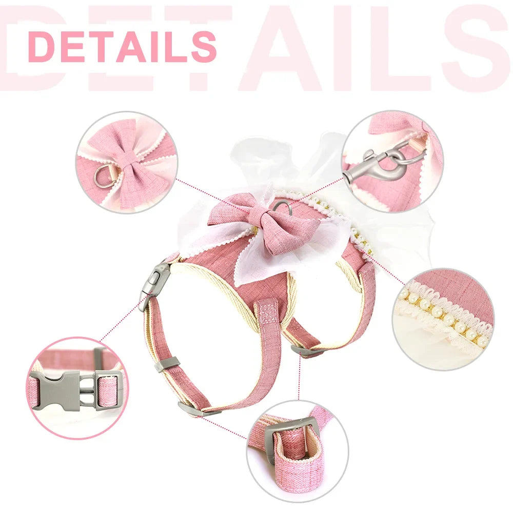Cute Bowknot Cat Harness Dress with Leash