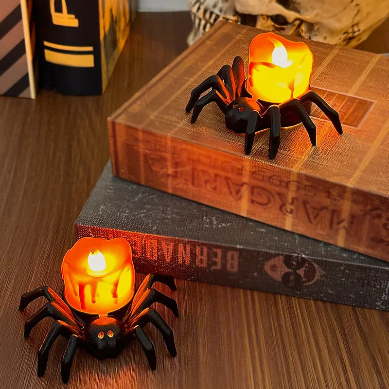 1/2pcs LED Candle Light Plastic Spider Pumpkin Lamp Haunted House Halloween Party Decoration Horror Props Halloween Decorations