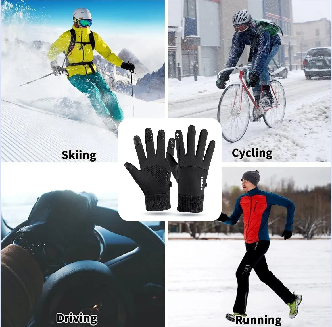 Winter Touch Screen Gloves for Men & Women – Thermal Warm, Water-Resistant & Windproof Gloves for Driving, Running, Cycling & Skiing