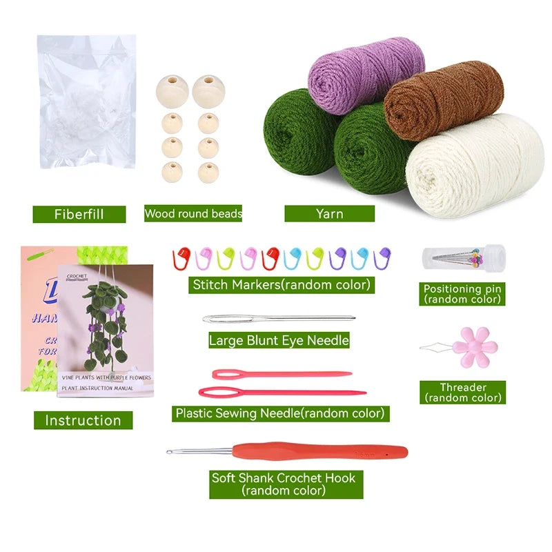 KRABALL Crochet Hanging Plant Kit With Instruction Easy Hand Knitting Yarn Ball Thread Needles Hooks Knit Tools Accessories Set