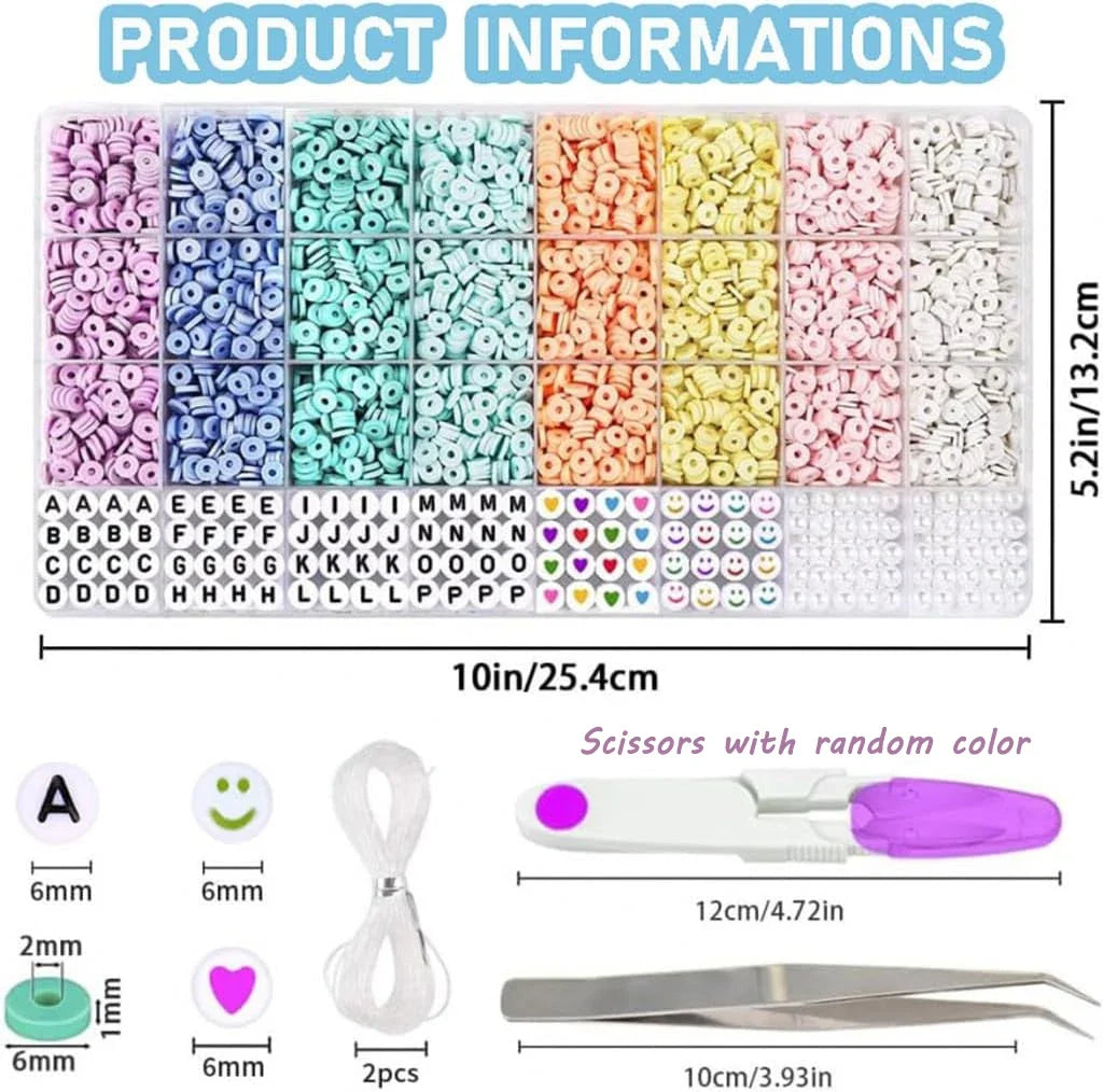 3860PCS Macaron Color Polymer Clay Beads Set – Flat Chip Beads for DIY Bracelets, Necklaces & Letter Bead Jewelry