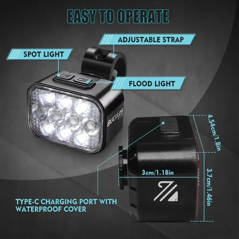 BUCKLOS Bicycle Rear Light Front Light 1100mAh LED COB Waterproof Bike Lamp USB Rechargeable Mtb Road Bike Taillights Bike Parts