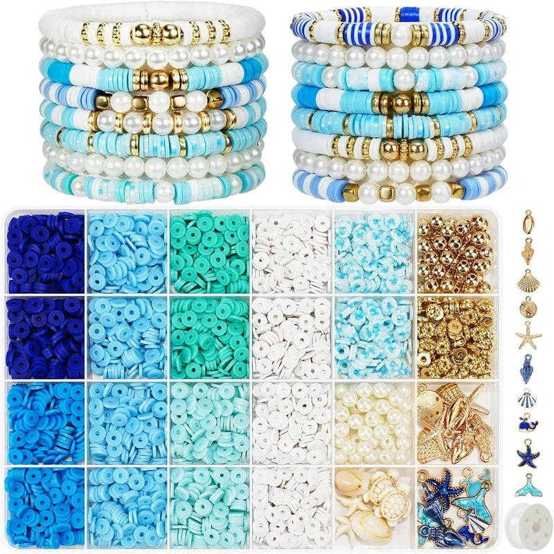 Ocean Summer Friendship Bracelet Making Kit – DIY Clay Beads Set for Jewelry, Bracelets, Necklaces & Earrings