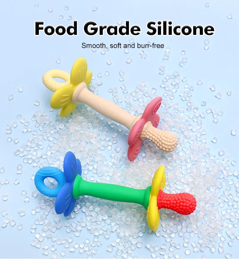 2-in-1 Baby Silicone Flower Teether – Safe, Soft & BPA-Free Chewing Toy for Soothing Sore Gums, Easy-to-Hold