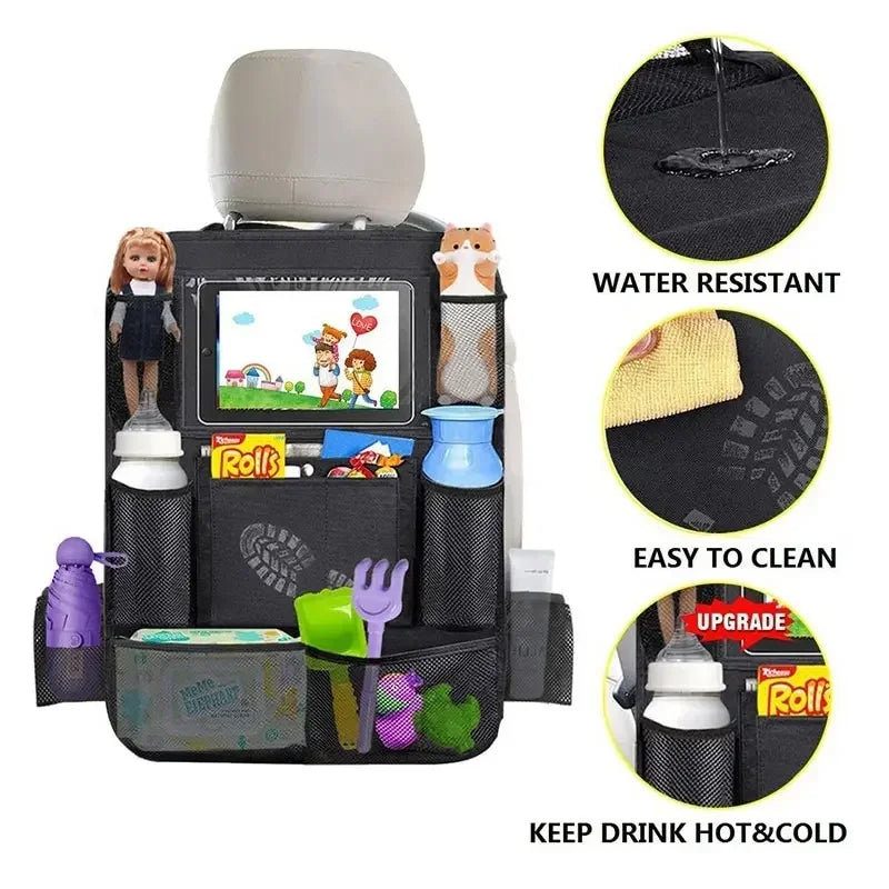 Car Seat Organizer – Multifunctional Oxford Fabric Backseat Storage Bag with Tablet Holder & Multi-Pockets for Kids