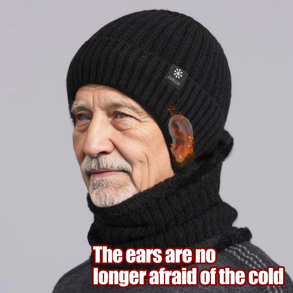Outdoor Men’s Winter Knitted Bomber Hat – Plush Lined Peaked Cap with Earmuffs | Warm Faux Fur Cycling Hat for Cold Weather Protection
