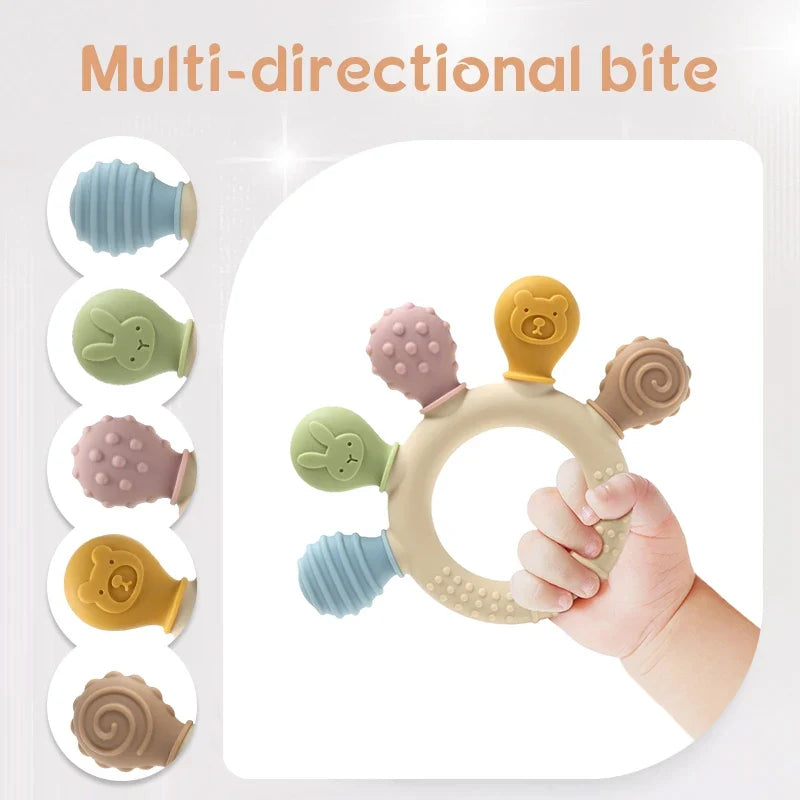 Multicolor Hand-Shaped Silicone Baby Teether – Sensory Chew Beads for Teething Relief & Anxiety, 0-12 Months
