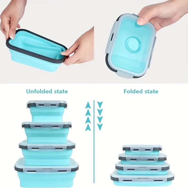 Collapsible Silicone Food Storage Containers – Stackable, Space-Saving, Microwaveable Lunch Boxes, 1/4PCS Set