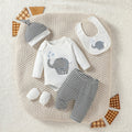 4Pcs Baby Boy's all seasons Full Cartoon Elephant Streetwear Fashion Pantsuit +Hat +Gloves+Bib