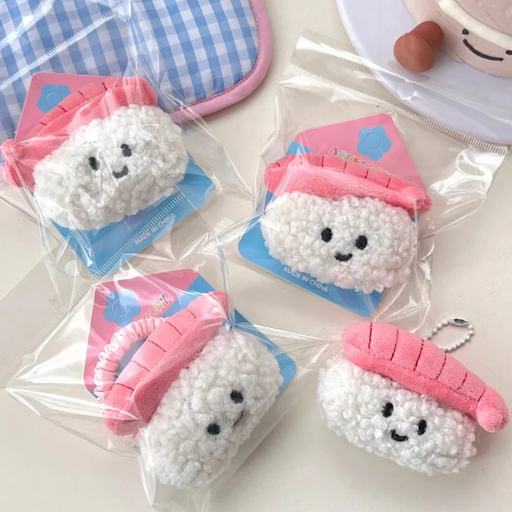 2 Pcs Cute Sushi Plush Keychains – Shrimp, Rice & Vegetable Roll Dolls, Cartoon Backpack Pendants