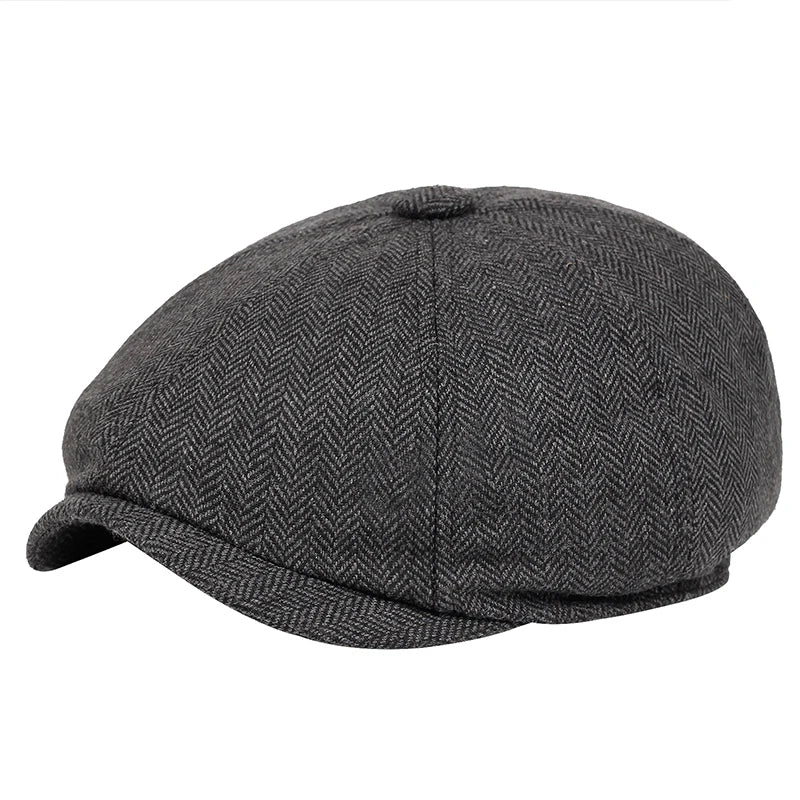 Retro Men’s Newsboy Cap – Classic Herringbone Octagonal Hat, British Style Flat Cap for Autumn & Winter, Vintage Painter Beret