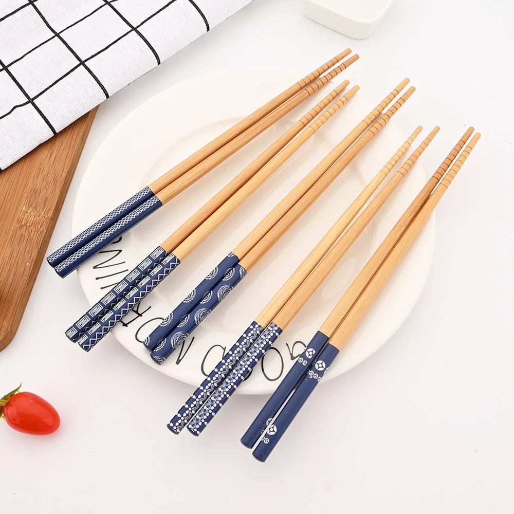 Eco-Friendly Reusable Bamboo Chopsticks Set – 5 Pairs Handmade Japanese Wooden Tableware for Sushi & Everyday Dining
