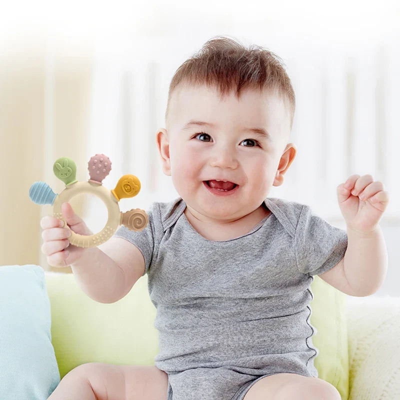 Multicolor Hand-Shaped Silicone Baby Teether – Sensory Chew Beads for Teething Relief & Anxiety, 0-12 Months