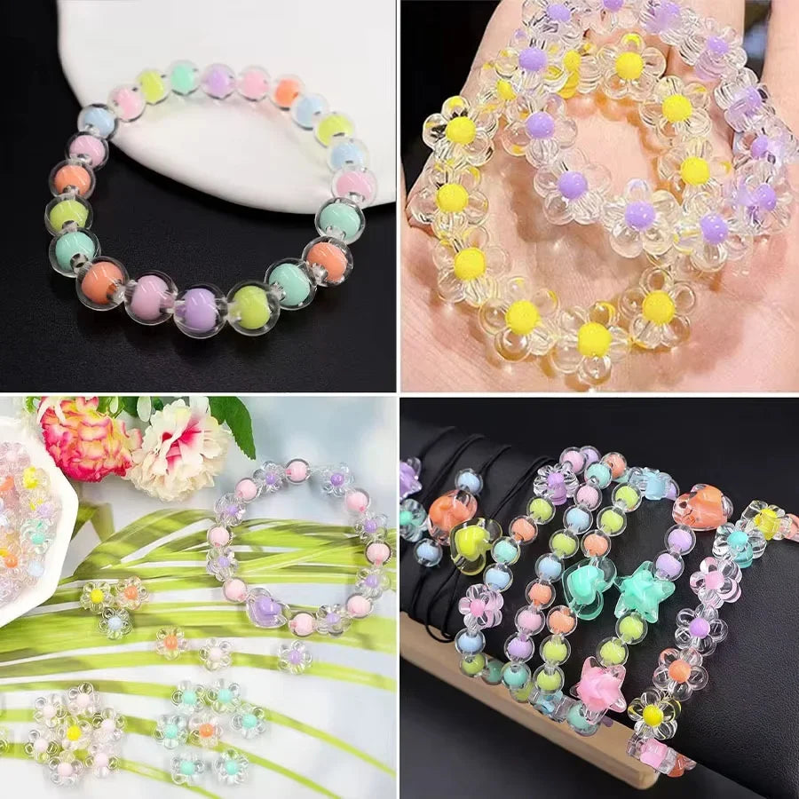 174pcs/Box Heart Acrylic Beads Flower Round Spacer Loose Beads Kits for Bracelet Keychain Jewelry Making Accessories