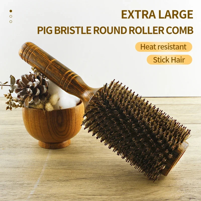 Professional Boar Bristle Round Hair Brush for Women and Men Hair Styling Comb Salon Hairdressing Hairdresser Wood Round Brush