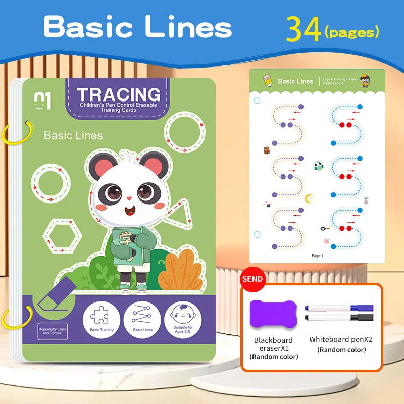 Reusable Kids’ Writing & Drawing Workbook Set with Erasable Pen