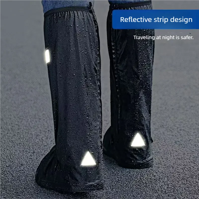 Rain Boot Shoe Covers – Black Waterproof High-Top Clear Rain & Dust Covers with Reflector for Motorcycle, Bike, Men & Women