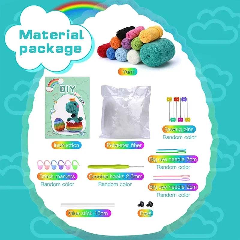 Fenrry Dinosaur Shape Doll Ornaments Hand Made Woven Crochet Wool Diy Crochet Knitted Material Bag Complete Set